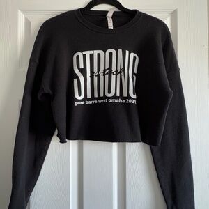 Pure Barre Cropped Crewneck Sweatshirt Black Strong As Tuck Raw Hem Bella Canvas